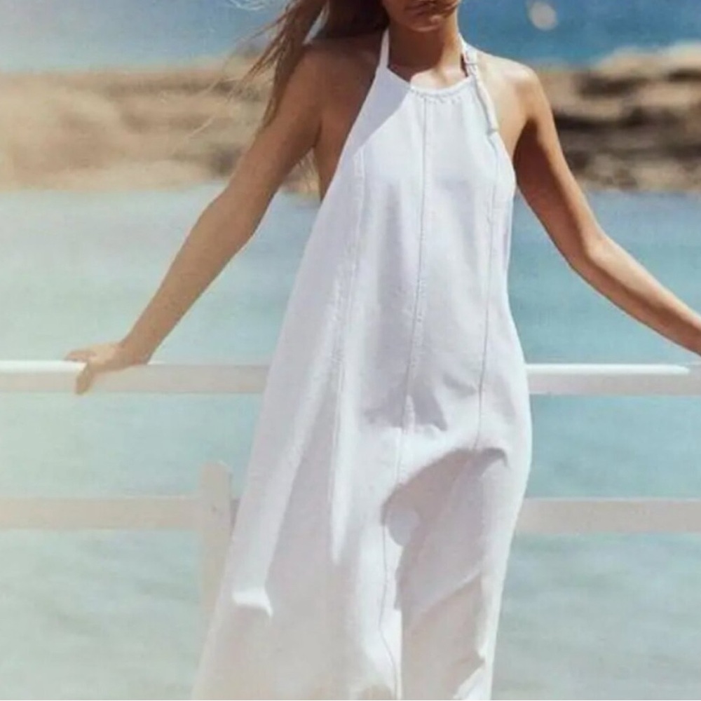 Zara White Halter Denim Dress